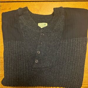 LL Bean Wool Men's Commando Sweater, Henley 2XTL bright navy heather :)